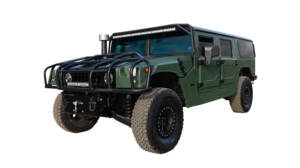 olive drab green 2003 hummer h1 b6 bulletproof package with brushguard, winch system, offset snorkel
