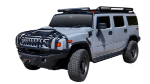 nardo gray 2008 hummer h2 with brush guard, winch system, roof rack with lightbar
