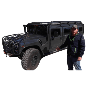 1994 Hummer H1 Wagon LMM Duramax/ Stage 4 Allison Transmission 2w/4w side view with brushguard, roof rack, winch system and snorkel