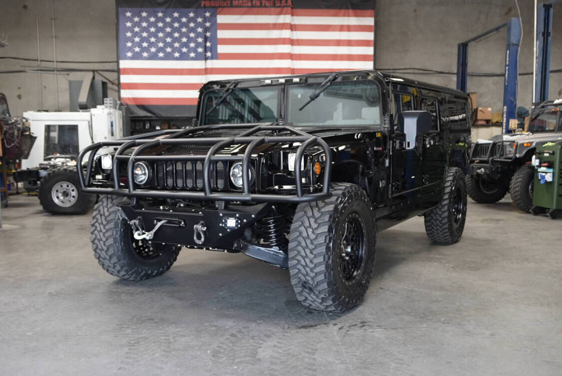 hummer h1 wagon black with winch system and brush guard