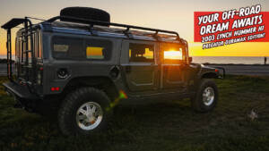 hummer h1 with brush guard, winch system and roof rack